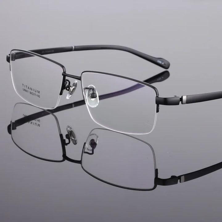 Hdcrafter Men's Semi Rim Big Square Titanium Eyeglasses 48911