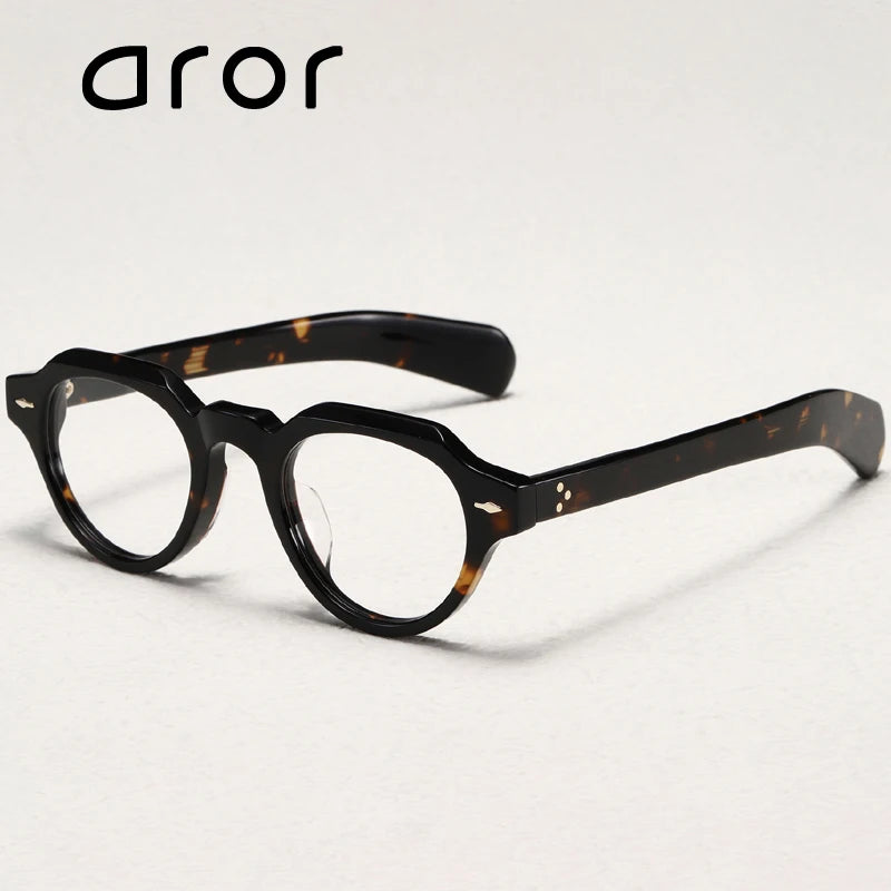 Aror Unisex Full Rim Flat Top Round Thick Acetate Eyeglasses 409139 Full Rim Aror