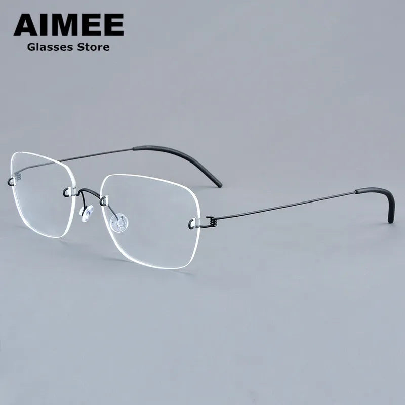 Aimee Women's Rimless Square Screwless Titanium Eyeglasses 92487 Rimless Aimee Black