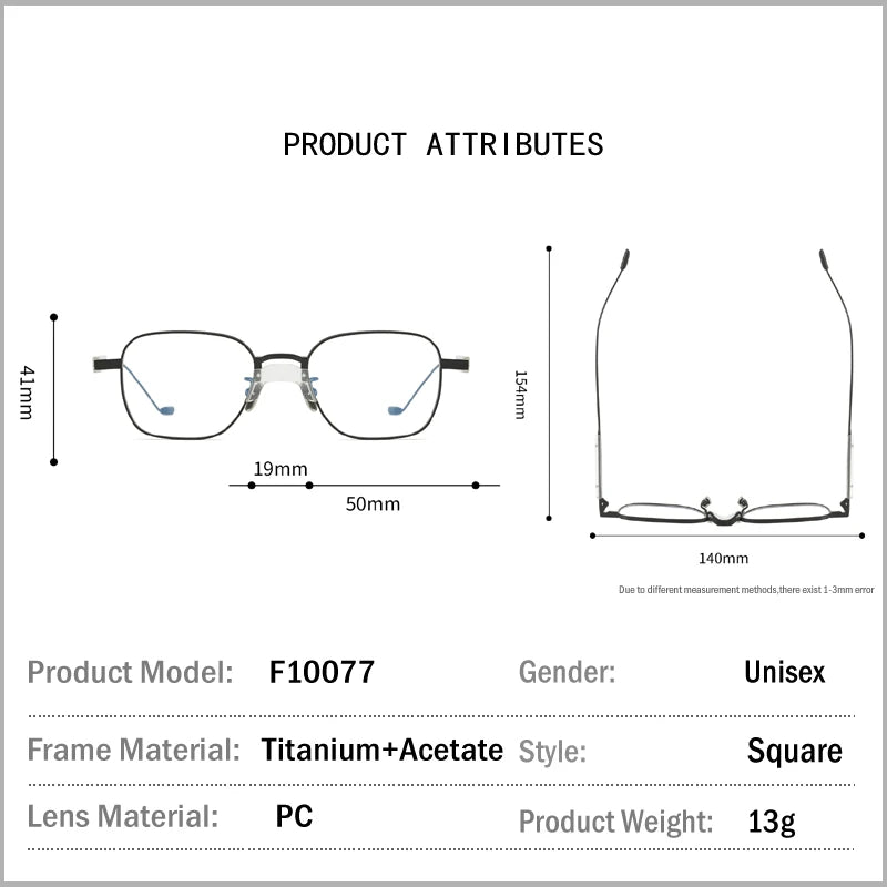 Muzz Unisex Full Rim Square Titanium Acetate Eyeglasses 10077 Full Rim Muzz   