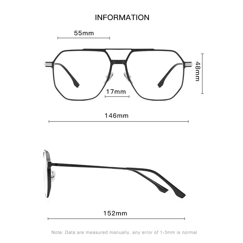 Gmei Unisex Full Rim Square Double Bridge Titanium Eyeglasses Clip On Sunglasses 9906 With Clip Ons Gmei Optical   