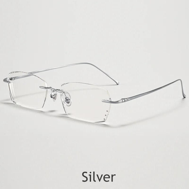 KatKani Unisex Rimless Square Titanium Eyeglasses A69045 Rimless KatKani Eyeglasses Silver  