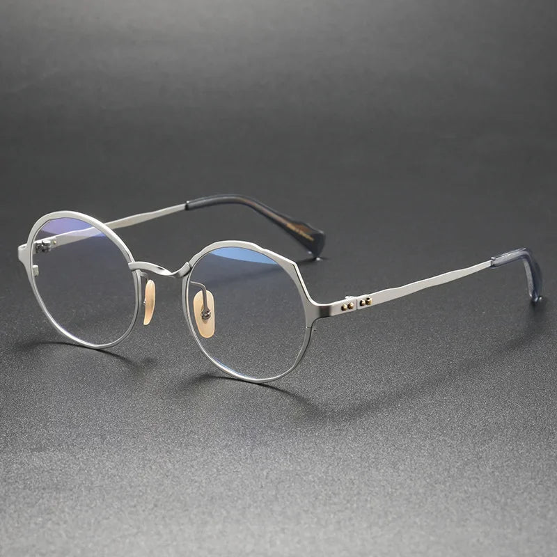 Muzz Women's Full Rim Irregular Round Titanium Eyeglasses 370038