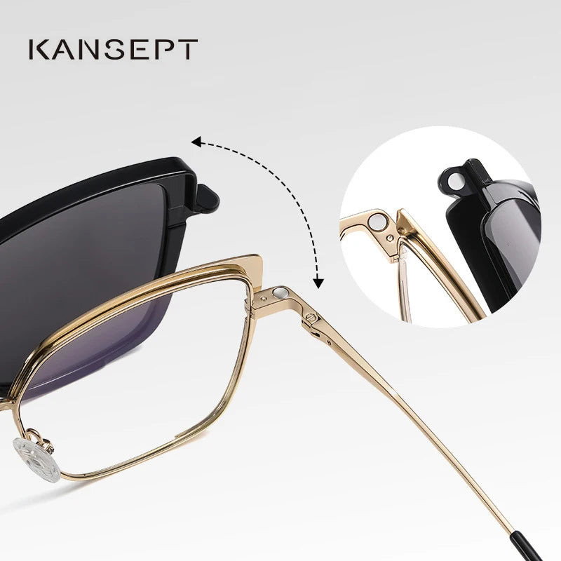 Kansept Women's Full Rim Square Stainless Steel Reading Glasses Clip On Sunglasses 2510 Reading Glasses Kansept   