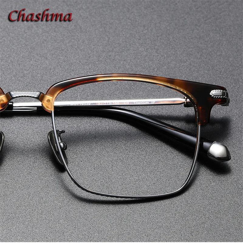 Chashma Ochki Unisex Full Rim Square Acetate Titanium Eyeglasses 19339 Full Rim Chashma Ochki   