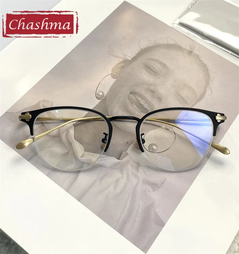 Chashma Ottica Unisex Full Rim Oval Round Titanium Eyeglasses 2625 Full Rim Chashma Ottica Black Gold  