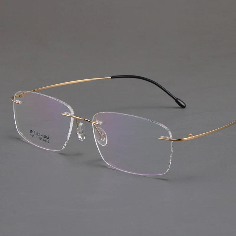 KatKani Men's Rimless Square Titanium Eyeglasses 9001 9002 Rimless KatKani Eyeglasses 9001 Gold  