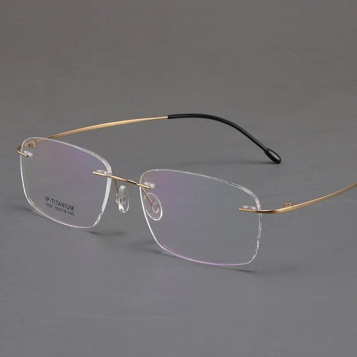 KatKani Men's Rimless Square Titanium Eyeglasses 9001 9002 Rimless KatKani Eyeglasses 9001 Gold  