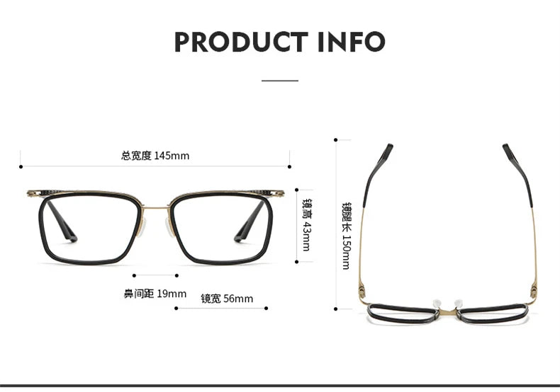 Black Mask Unisex Full Rim Square Titanium Acetate Eyeglasses H8086 Full Rim Black Mask   