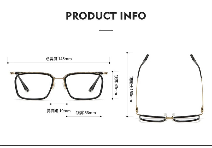 Black Mask Unisex Full Rim Square Titanium Acetate Eyeglasses 80863