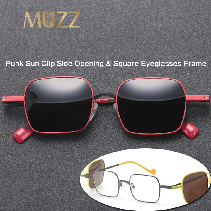 Muzz Unisesx Full Rim Square Alloy Eyeglasses Fold Out Clip Sunglasses 76888 With Clip Ons Muzz