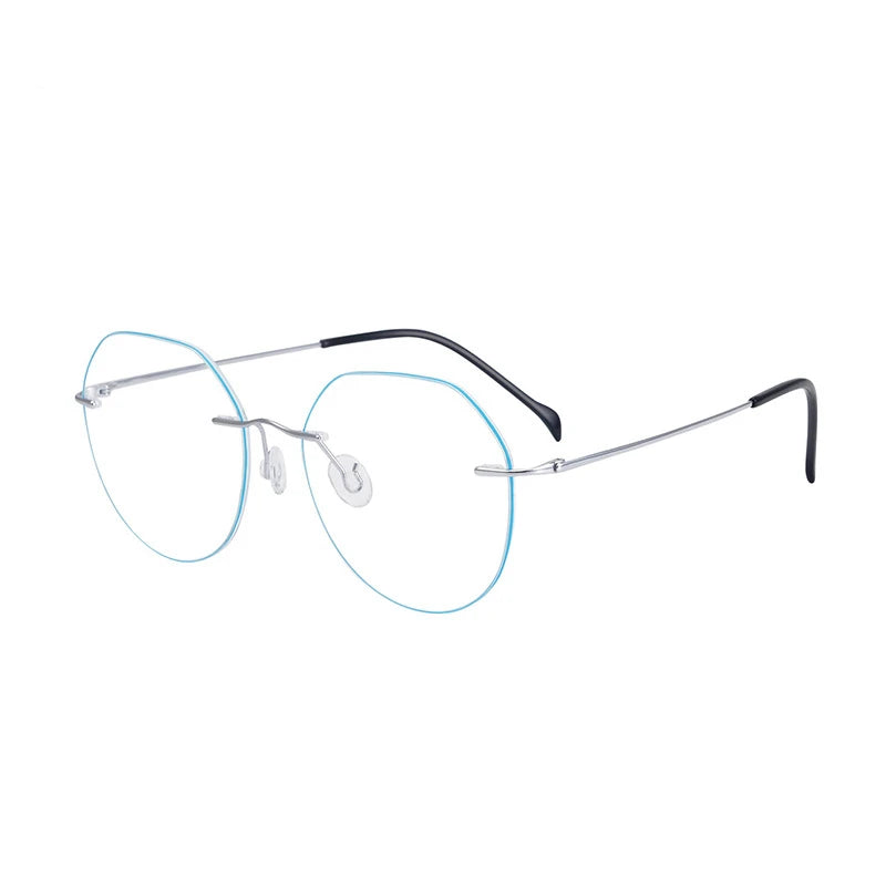 Brightzone Unisex Rimless Flat Top Round Titanium Eyeglasses 71408 Rimless Brightzone Bright Silver