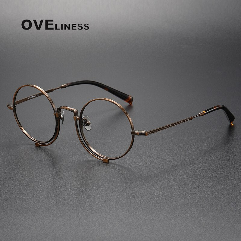 Oveliness Unisex Full Rim Round Titanium Eyeglasses 1013h Full Rim Oveliness bronze  