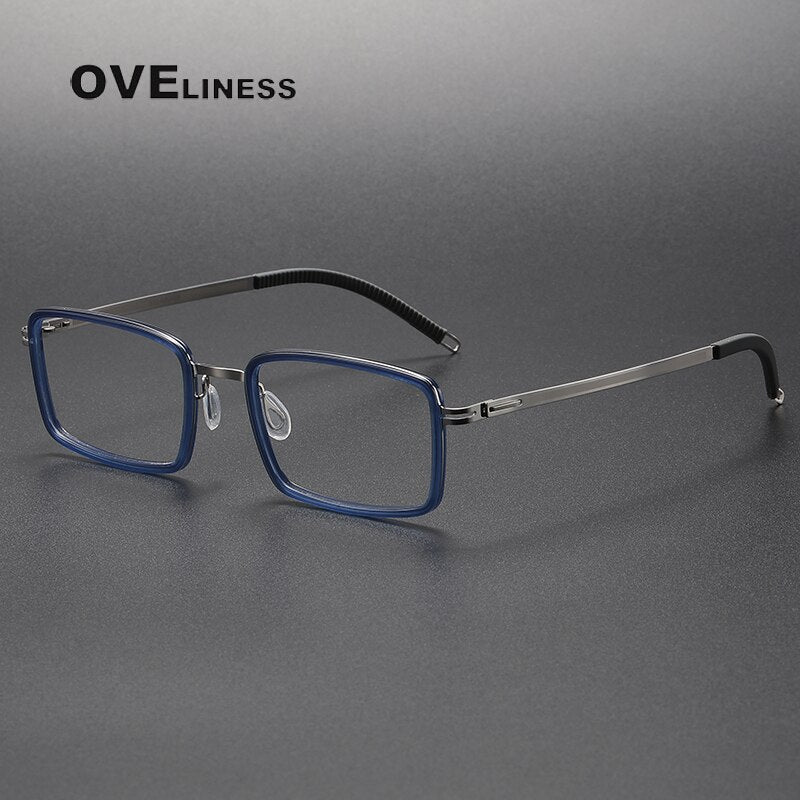 Oveliness Unisex Full Rim Square Acetate Titanium Eyeglasses 8202320 Full Rim Oveliness blue silver  