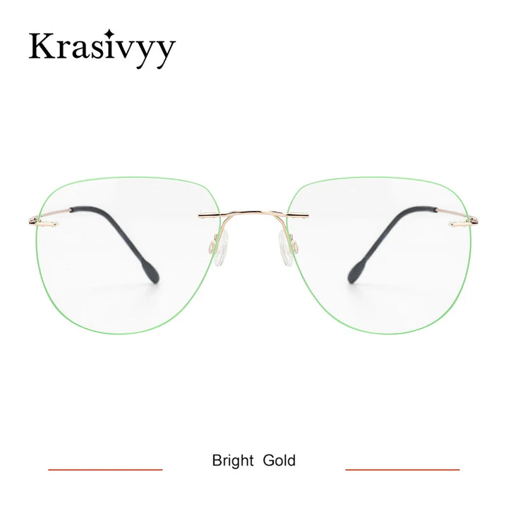 Krasivyy Women's Rimless Flat Top Oval Titanium  Eyeglasses 44154 Rimless Krasivyy Bright Gold  