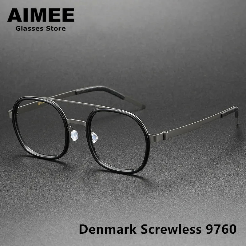 Aimee Unisex Full Rim Square Double Bridge Titanium Acetate Eyeglasses 9760 Full Rim Aimee   