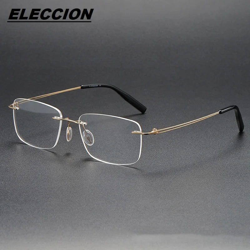 Eleccion Women's Rimless Square Titanium Eyeglasses 80959 Rimless Eleccion Gold CHINA