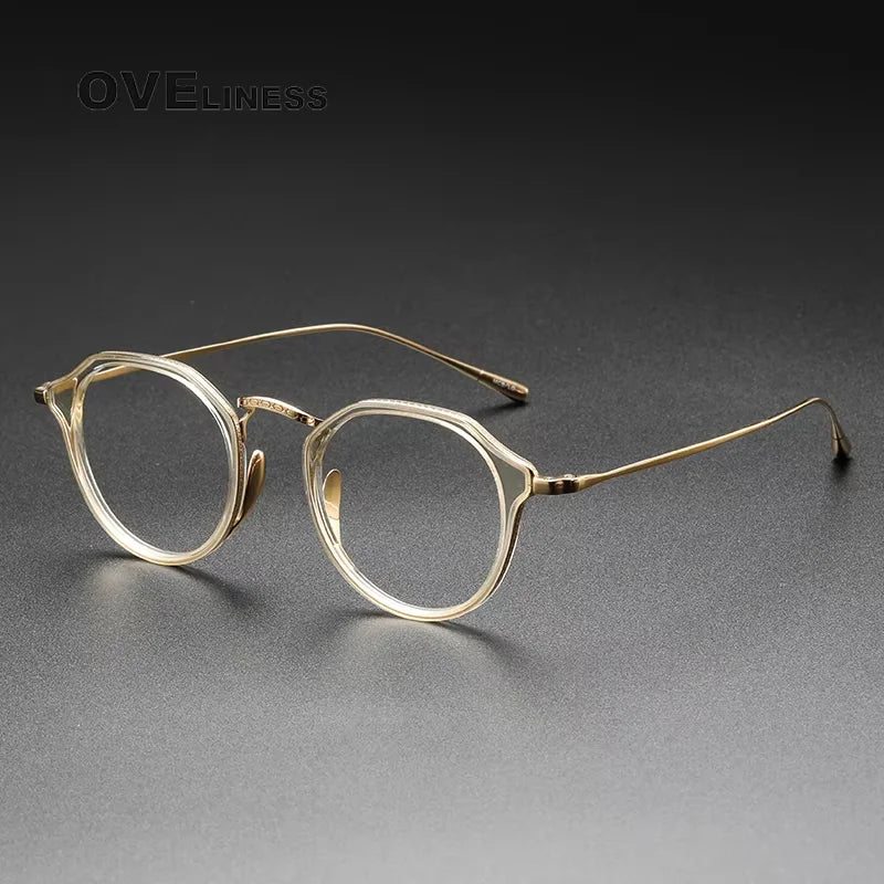 Oveliness Unisex Full Rim Round Oval Acetate Titanium Eyeglasses 14113 Full Rim Oveliness clear gold