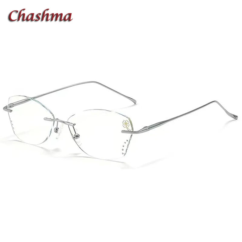 Chashma Ochki  Women's Rimless Butterfly Oval Titanium Eyeglasses 8159 Rimless Chashma Ochki Silver  