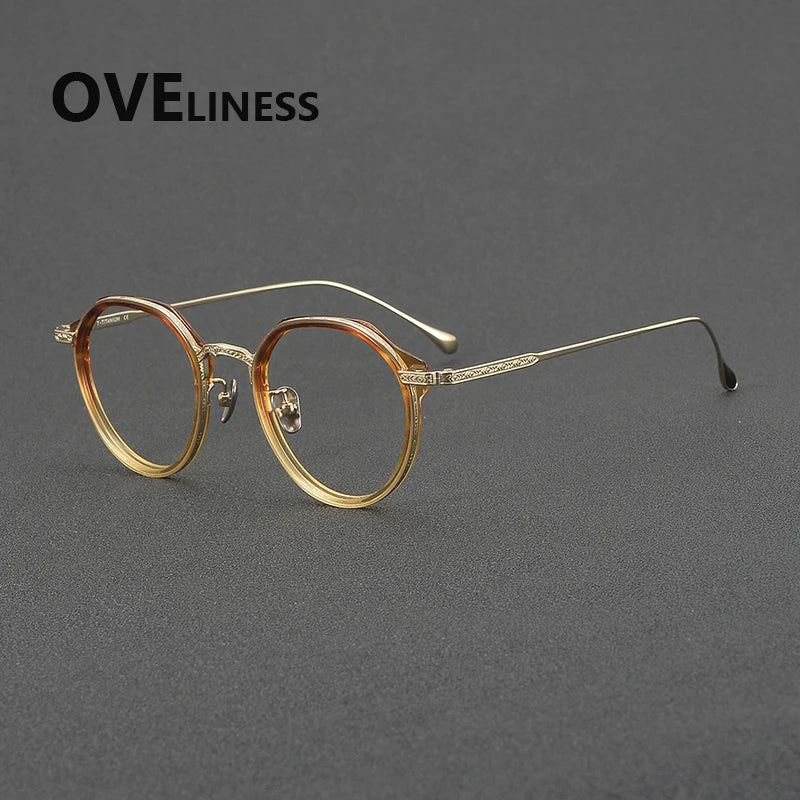 Oveliness Unisex Full Rim Round Titanium Acetate Eyeglasses 32904