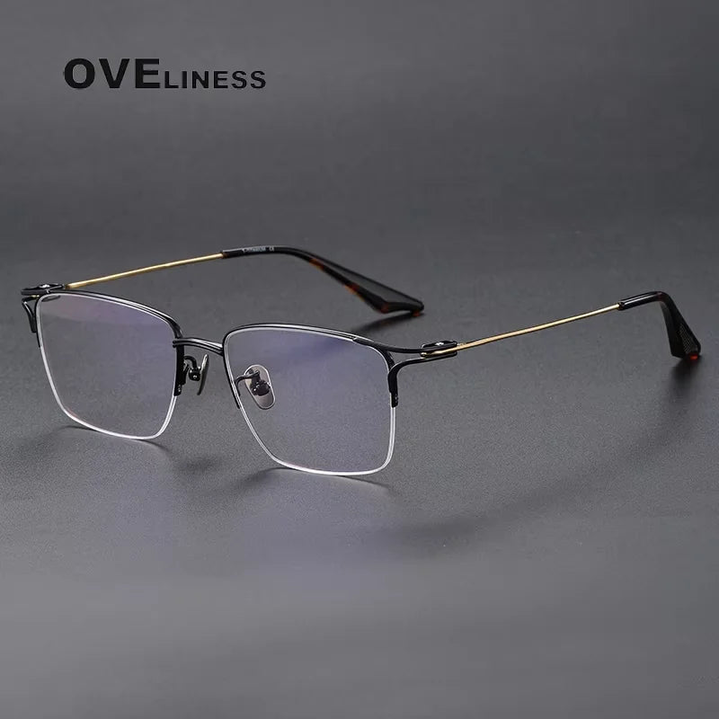 Oveliness Unisex Semi Rim Square Titanium Acetate Eyeglasses 81002 Semi Rim Oveliness black gold  