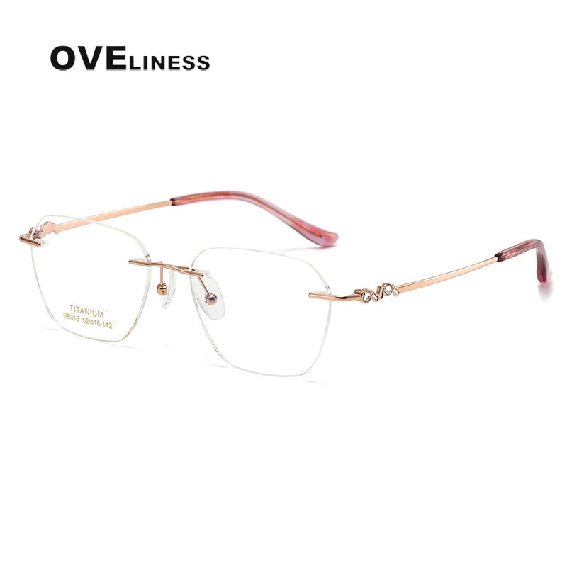 Oveliness Women's Rimless Flat Top Oval Titanium Eyeglasses 6015 Rimless Oveliness rose gold  