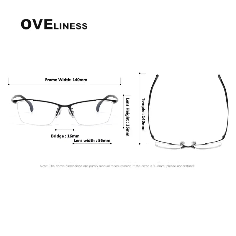 Oveliness Unisex Semi Rim Square Brow Line Titanium Eyeglasses 6650 Semi Rim Oveliness   