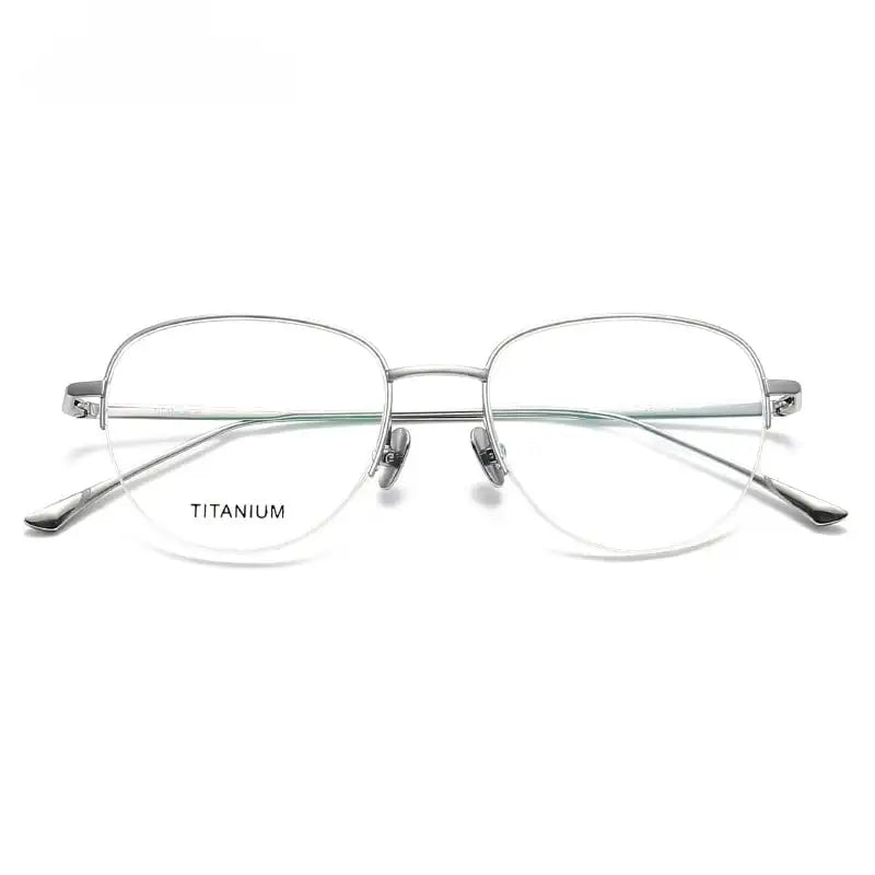 Summer Flower Women's Semi Rim Polygon Oval Titanium Eyeglasses 45010
