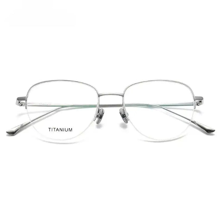 Summer Flower Women's Semi Rim Polygon Oval Titanium Eyeglasses 45010