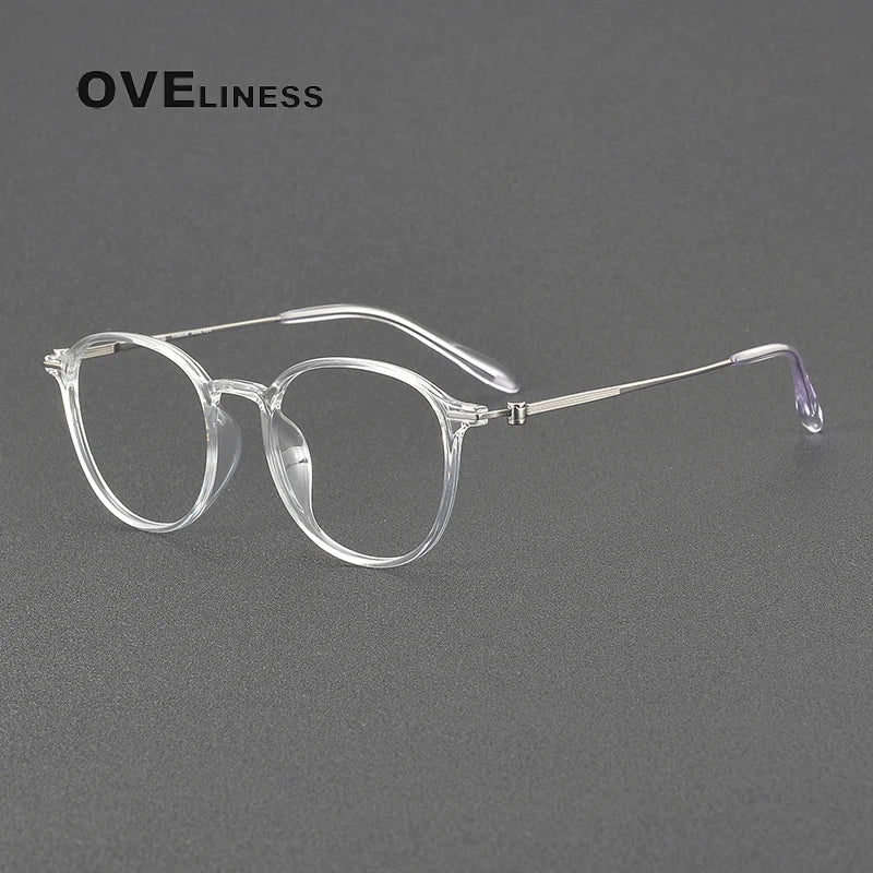 Oveliness Women's Full Rim Oval Square Acetate Titanium Eyeglasses 8672 Full Rim Oveliness transparent  