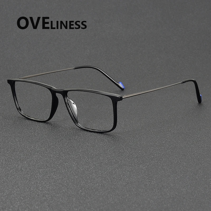 Oveliness Women's Full Rim Square Acetate Titanium Eyeglasses 72348 Full Rim Oveliness shiny black