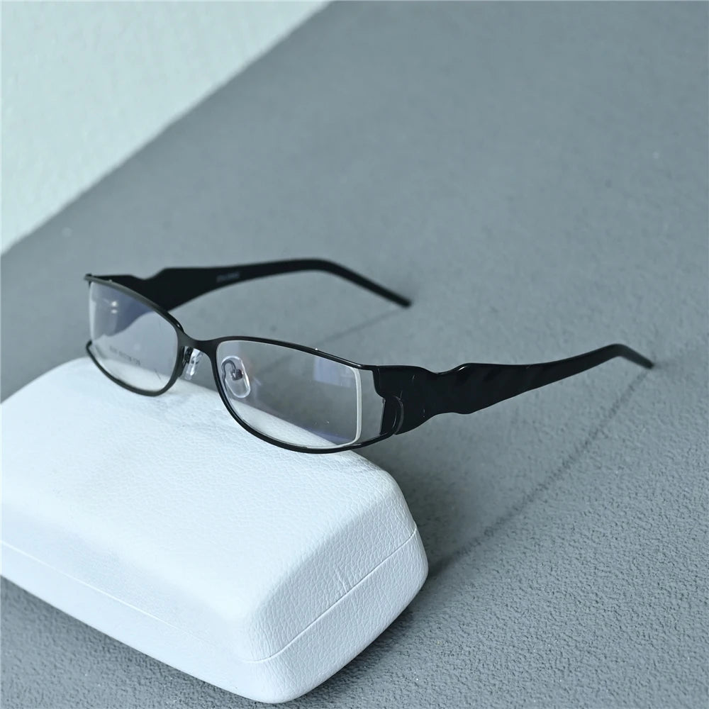 Cubojue Unisex Semi Rim Small Rectangle Alloy Reading Glasses C635 Reading Glasses Cubojue +375 black 