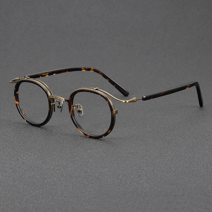 Black Mask Unisex Full Rim Round Titanium Acetate Eyeglasses H2526 Full Rim Black Mask Tortoise-Bronze  