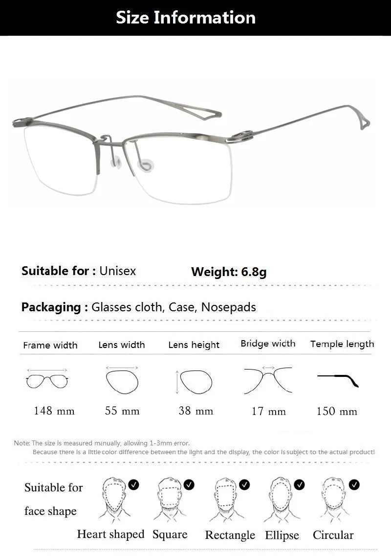 Aimee Unisex Semi Rim Square Titanium Eyeglasses 14855 Semi Rim Aimee   