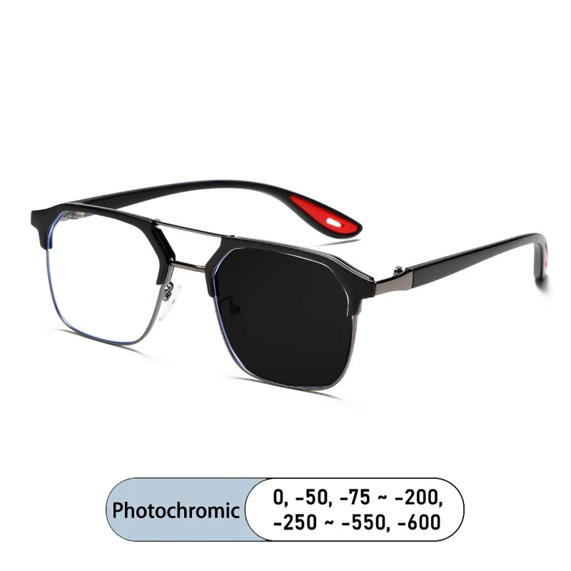 Kocolior Unisex Full Rim Square Tr 90 Alloy Double Bridge Photochromic Reading Glasses 968329