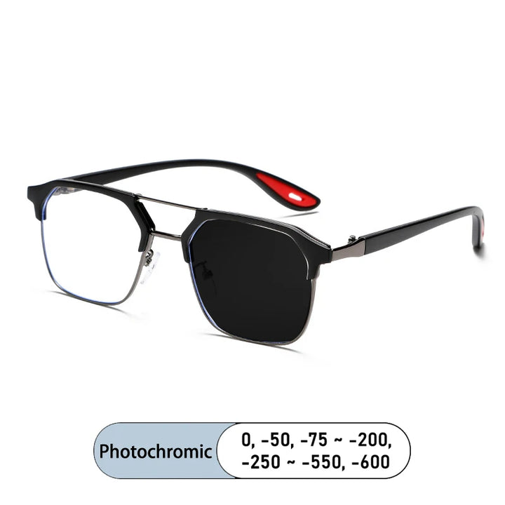 Kocolior Unisex Full Rim Square Tr 90 Alloy Double Bridge Photochromic Reading Glasses 968329