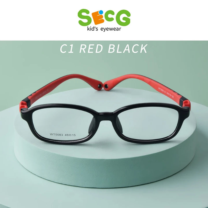 Secg Unisex Youth Full Rim Square Tr 90 Silicone Eyeglasses 5083 Full Rim Secg C1 RED BLACK  