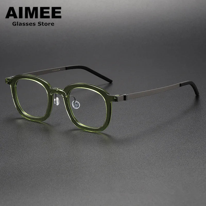 Aimee Unisex Full Rim Square  Screwless Titanium Acetate Eyeglasses 1050 Full Rim Aimee   