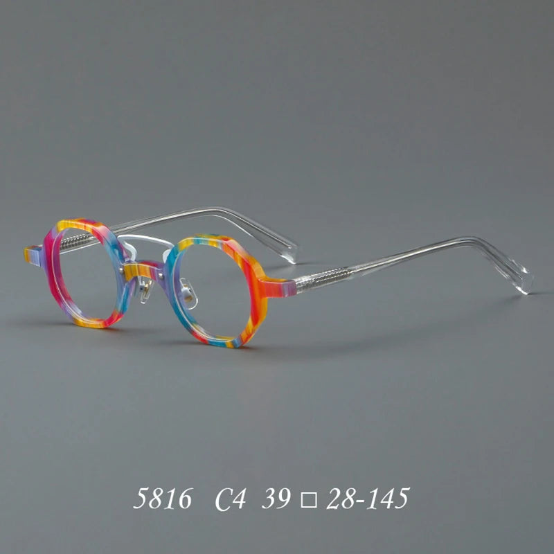 Nobler Unisex Full Rim Round Double Bridge Acetate Titanium Eyeglasses 5816 Full Rim Nobler C4  