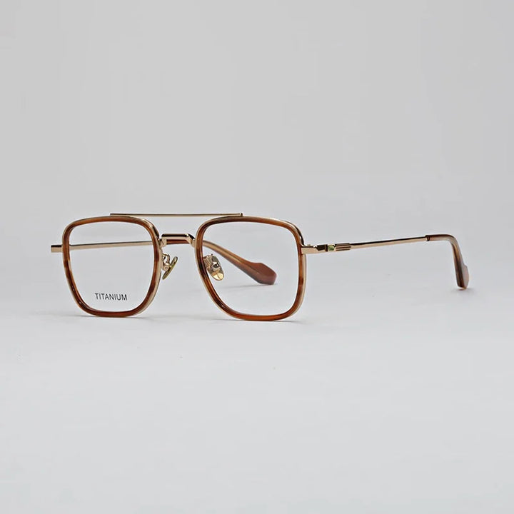 Hewei Unisex Full Rim Square Double Bridge Acetate Titanium Eyeglasses 19637 Full Rim Hewei C2  