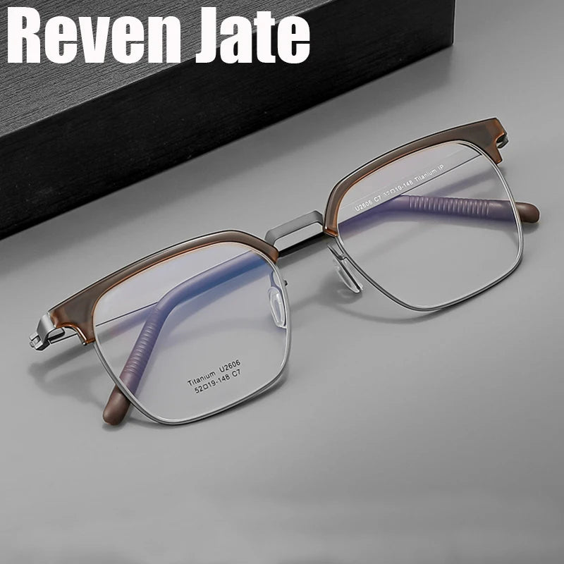 Reven Jate Unisex Full Rim Browline Square Titanium Eyeglasses 2606 Full Rim Reven Jate   