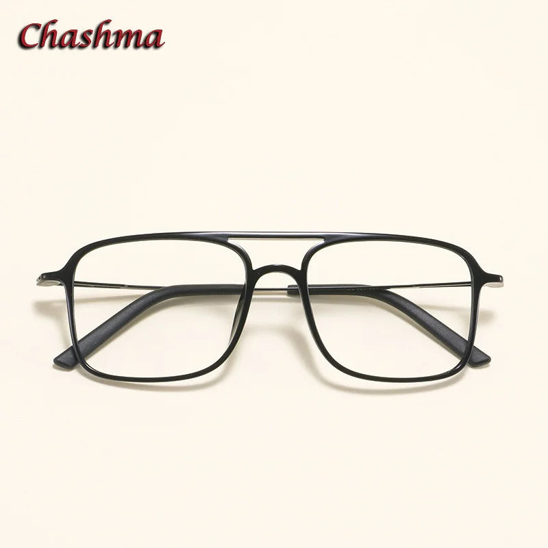 Chashma Ochki Unisex Youth's Full Rim Square Double Bridge Ultem Eyeglasses 2135 Full Rim Chashma Ochki Bright Black  