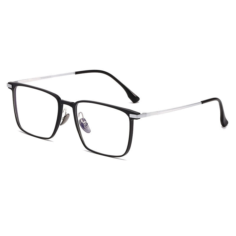 Hdcrafter Unisex Full Rim Square Titanium Eyeglasses 20247 Full Rim Hdcrafter Eyeglasses Black-Silver  