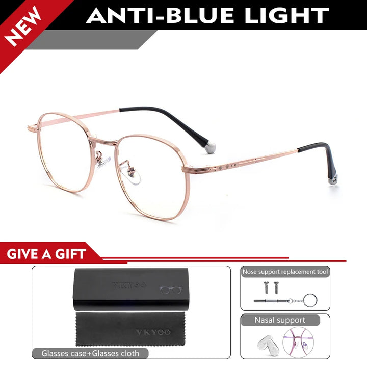 Vicky Women's Full Rim Flat Top Square Polygon Alloy Eyeglasses 5221 Reading Glasses Vicky +400 CH5221-rose gold