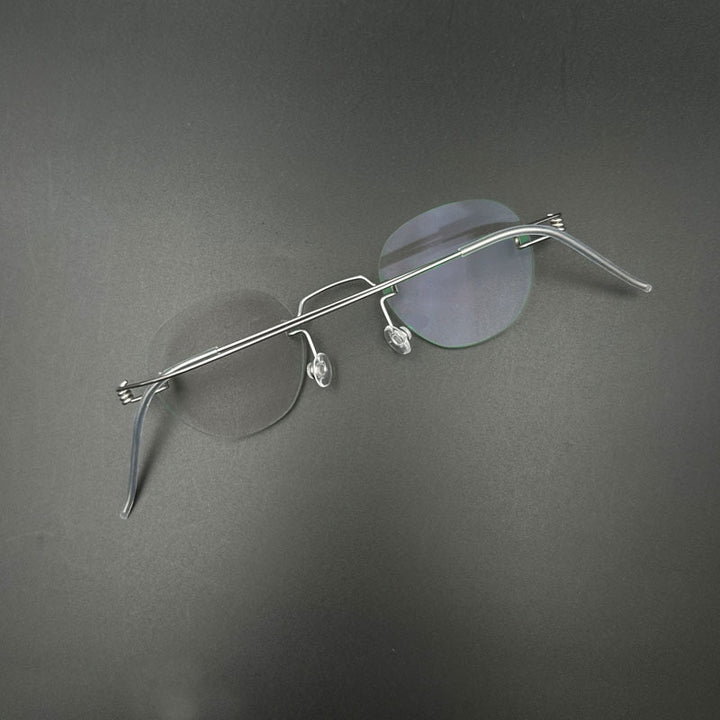 Yujo Unisex Rimless Polygon Stainless Steel Eyeglasses Custom Lens Options Rimless Yujo   