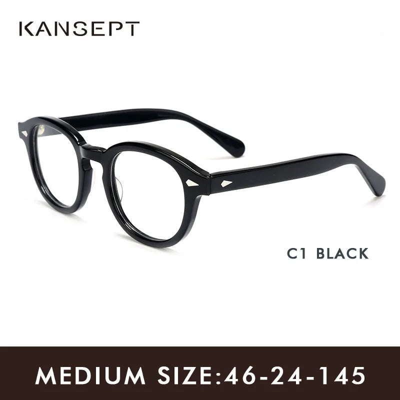 Kansept Unisex Full Rim Round Thick Acetate Eyeglasses 24145 Full Rim Kansept black-46 CHINA 