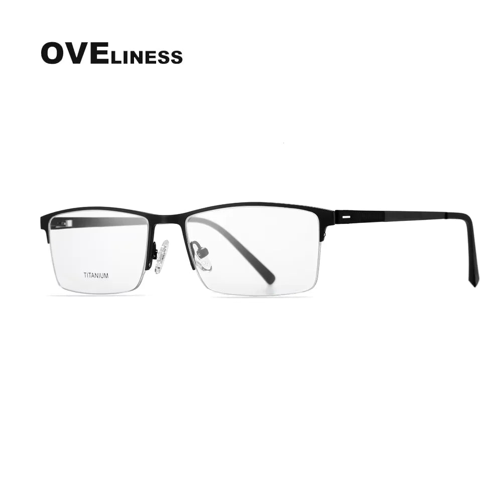 Oveliness Men's Semi Rim Square Titanium Alloy Eyeglasses 8839 Semi Rim Oveliness black  