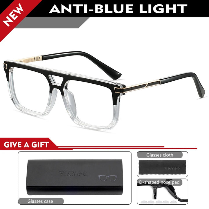 Vicky Men's Full Rim Square Double Bridge Tr 90 Alloy Reading Glasses 584003