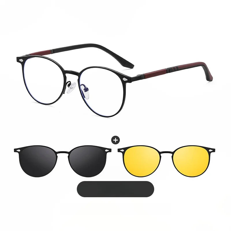 Momoja Women's Full Rim Round Steel Eyeglasses Clip On Sunglasses 77043