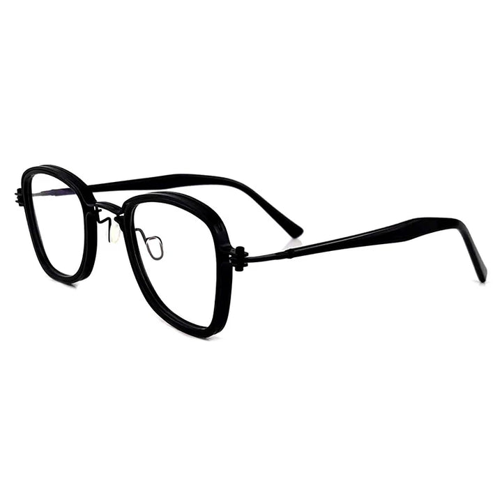 Black Mask Unisex Full Rim Square Acetate Titanium Eyeglasses 5884 Full Rim Black Mask Black  